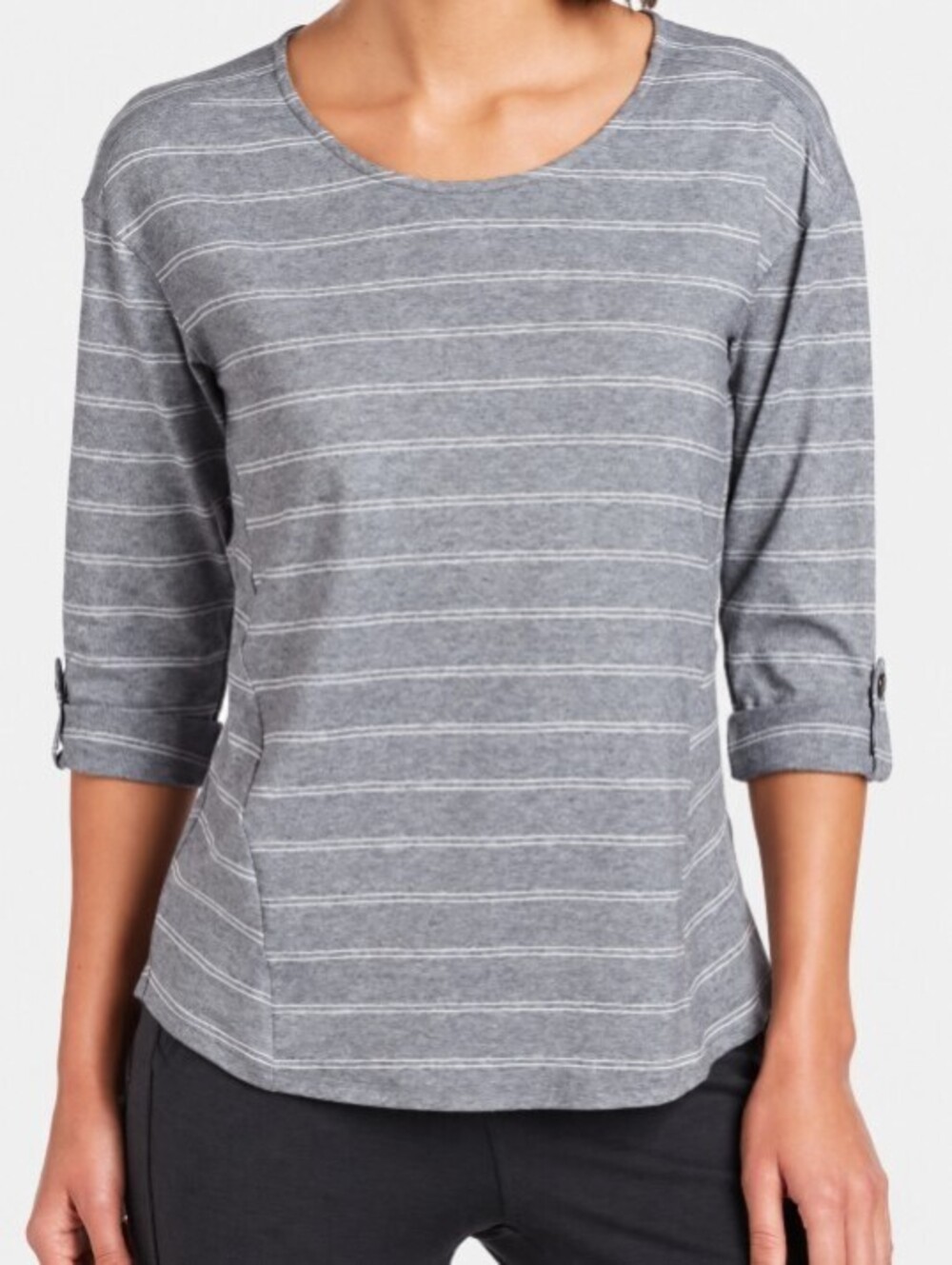 KÜHL Gray Flint Stripe Laurel 3/4-Sleeve Roll-up UPF 50+ Shirt - Size - Large